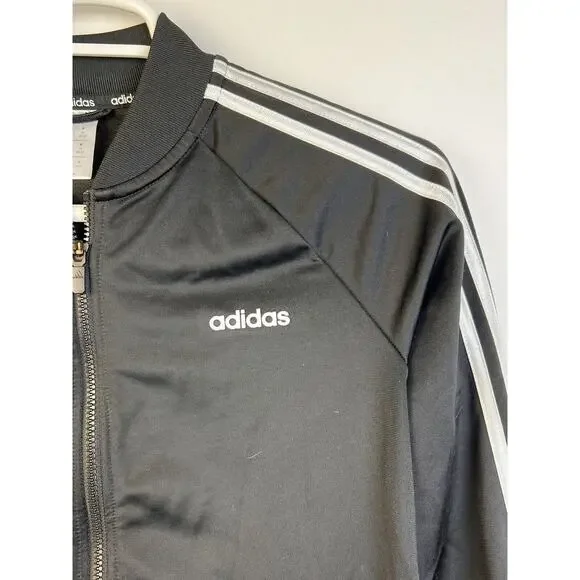 Adidas Track Jacket Women's Medium Black 3 Stripes Warmup Activewear Zip Front - Picture 2 of 8